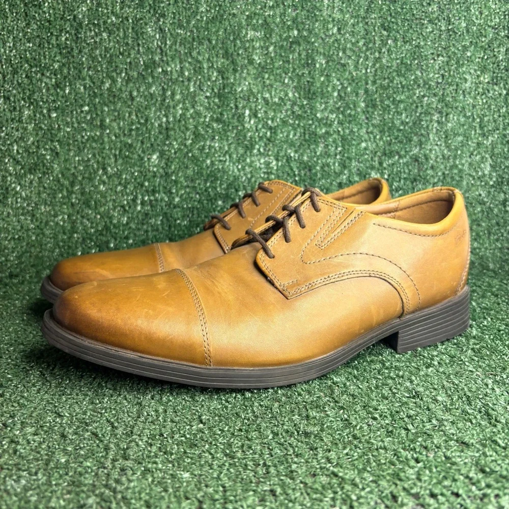 Clarks Whiddon Cap Leather Lace Up Classic Professional Oxford Tan Men 10.5 Wide
